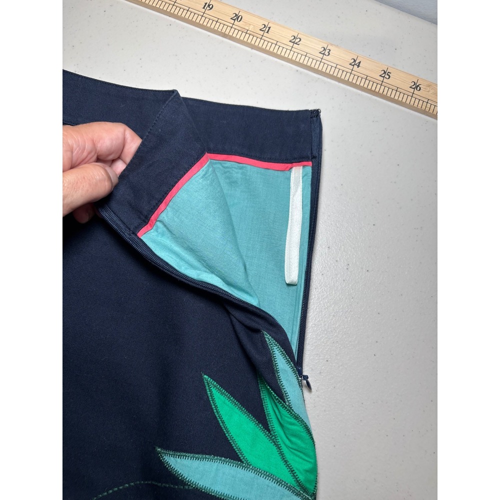 Boden Navy Tropical Palm Leaf Print A-Line Mini Skirt 8 Cotton Career Applique - Picture 9 of 9